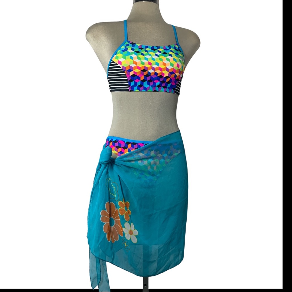 Blue Transparent Flowers Printed Skirt Cover